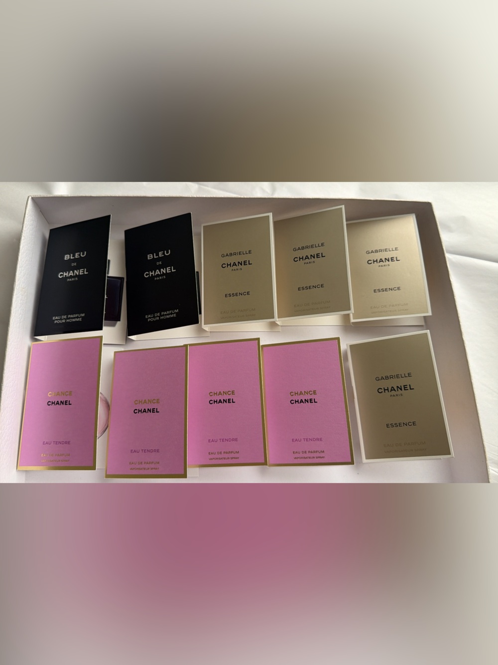 New,unused & authenticCHANEL Bleu,Chance & gabrielle perfumee3 samples